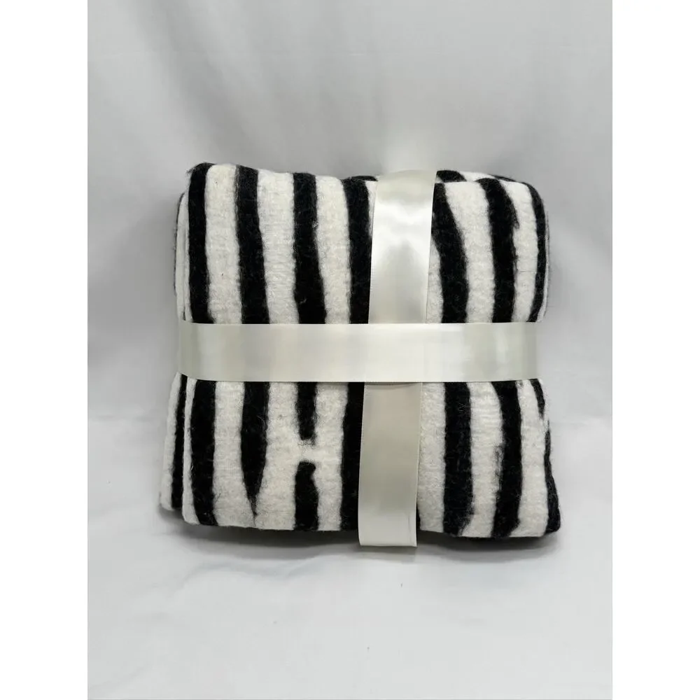 World Traveler Collection Nepal Felted Wool Blanket Black White Stripes 40x60